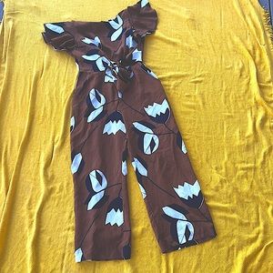 (12) AS IS Eva Franco Jumpsuit Brown White Black Neutrals Floral REPLACE ZIPPER